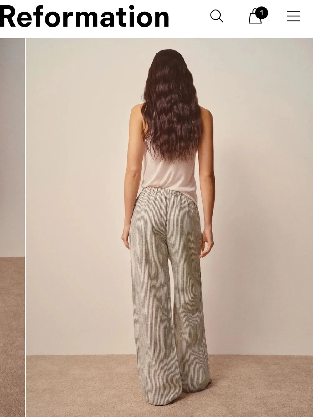 NWT Reformation Linen Olina Pants Beige & Cream Stripes